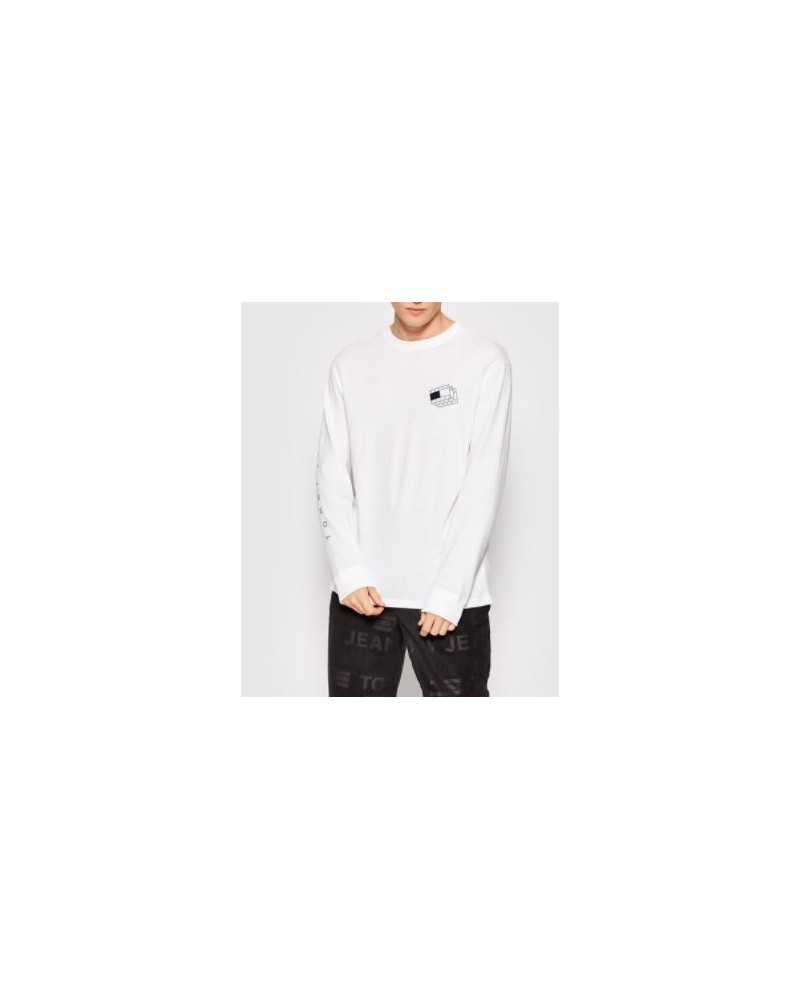 TOMMY HILFIGER T-SHIRT  M/LUNGA TJM LAYERED FLAG GRAPHIC TEE.YBR WHITE