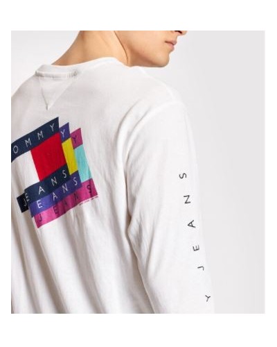 TOMMY HILFIGER T-SHIRT  M/LUNGA TJM LAYERED FLAG GRAPHIC TEE.YBR WHITE