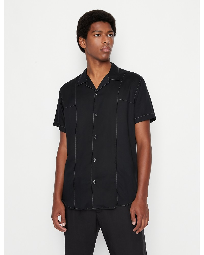 ARMANI AX CAMICIA M/CORTA  70% VISCOSE, 30% LYOCELL.1200 BLACK