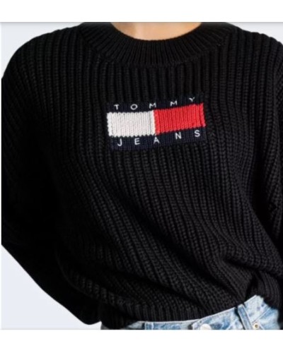 TOMMY HILFIGER MAGLIERIA  GIROCOLLO TJW CENTER FLAG SWEATER.BDS BLACK
