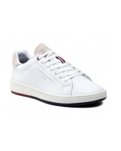 TOMMY HILFIGER SCARPE  SNEAKERS RETRO TENNIS CUPSOLE LEATHER.YBR WHITE
