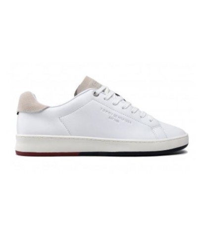 TOMMY HILFIGER SCARPE  SNEAKERS RETRO TENNIS CUPSOLE LEATHER.YBR WHITE