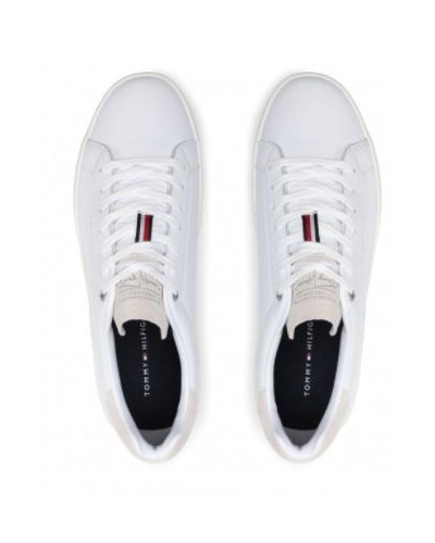 TOMMY HILFIGER SCARPE  SNEAKERS RETRO TENNIS CUPSOLE LEATHER.YBR WHITE