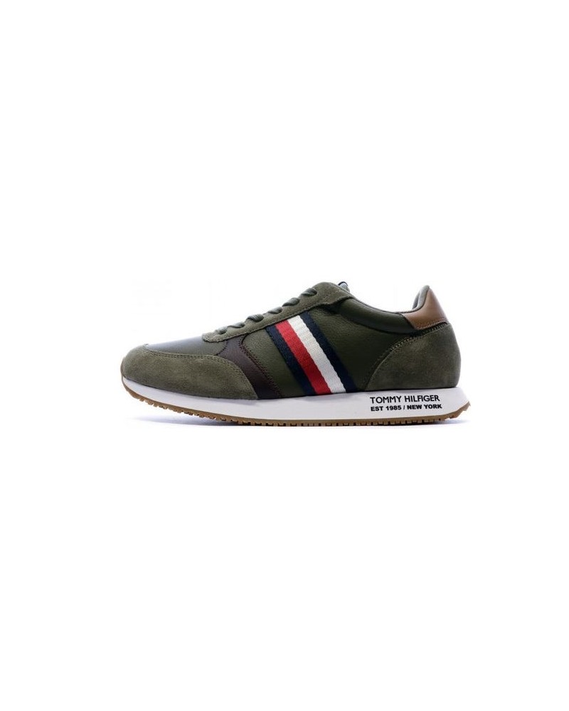 TOMMY HILFIGER SCARPE  SNEAKERS RUNNER LO LEATHER MIX.RNB ARMY GREEN