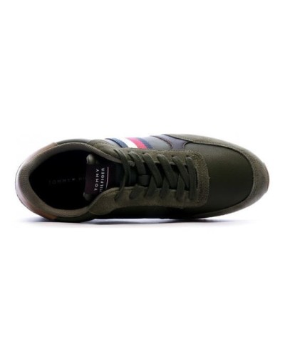 TOMMY HILFIGER SCARPE  SNEAKERS RUNNER LO LEATHER MIX.RNB ARMY GREEN