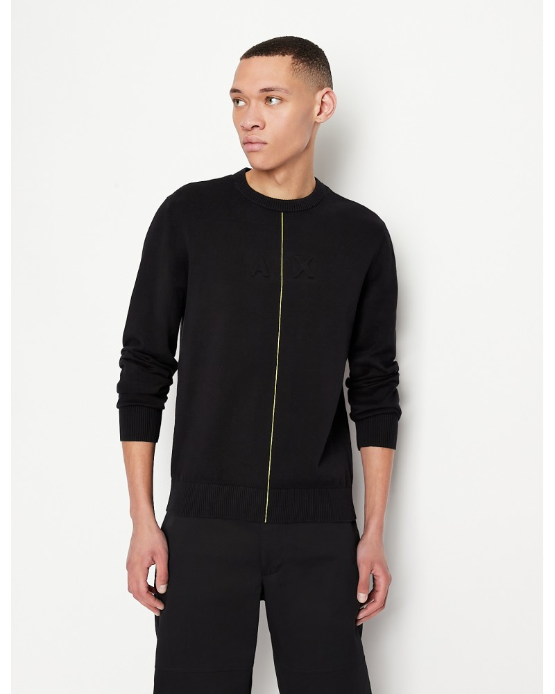 ARMANI AX PULLOVER GIROCOLLO  100% COTTON.8257 BLACK/ACID YELLOW