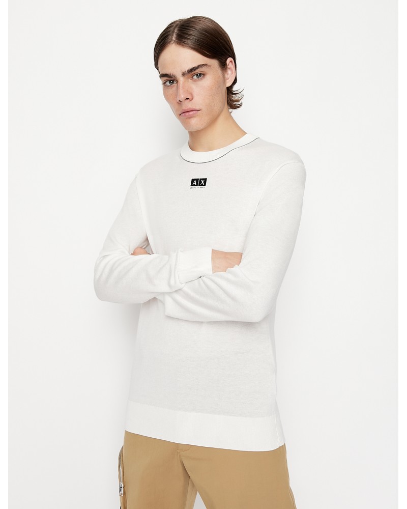 ARMANI AX PULLOVER GIROCOLLO  42% VISCOSE, 53% COTTON, 5% SILK.1100 WHITE