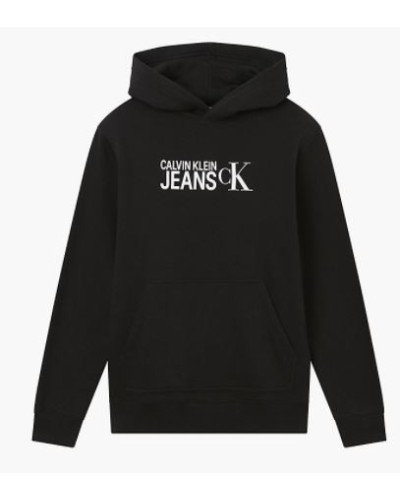 CKJeans FELPA C/CAPP SEASONAL INSTITUTIONAL HOODIE.BEH CK BLACK
