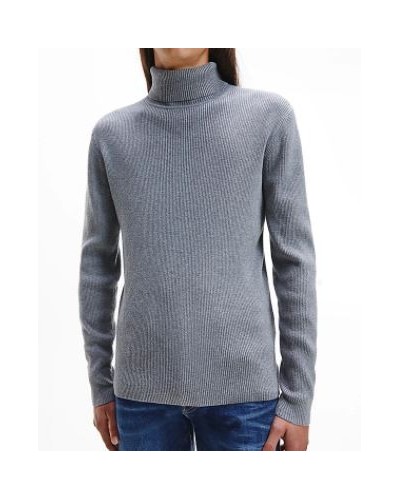 CKJeans MAGLIERIA C/ALTO MICRO BRANDING RIB ROLL NECK.P2D MID GREY HEATHER