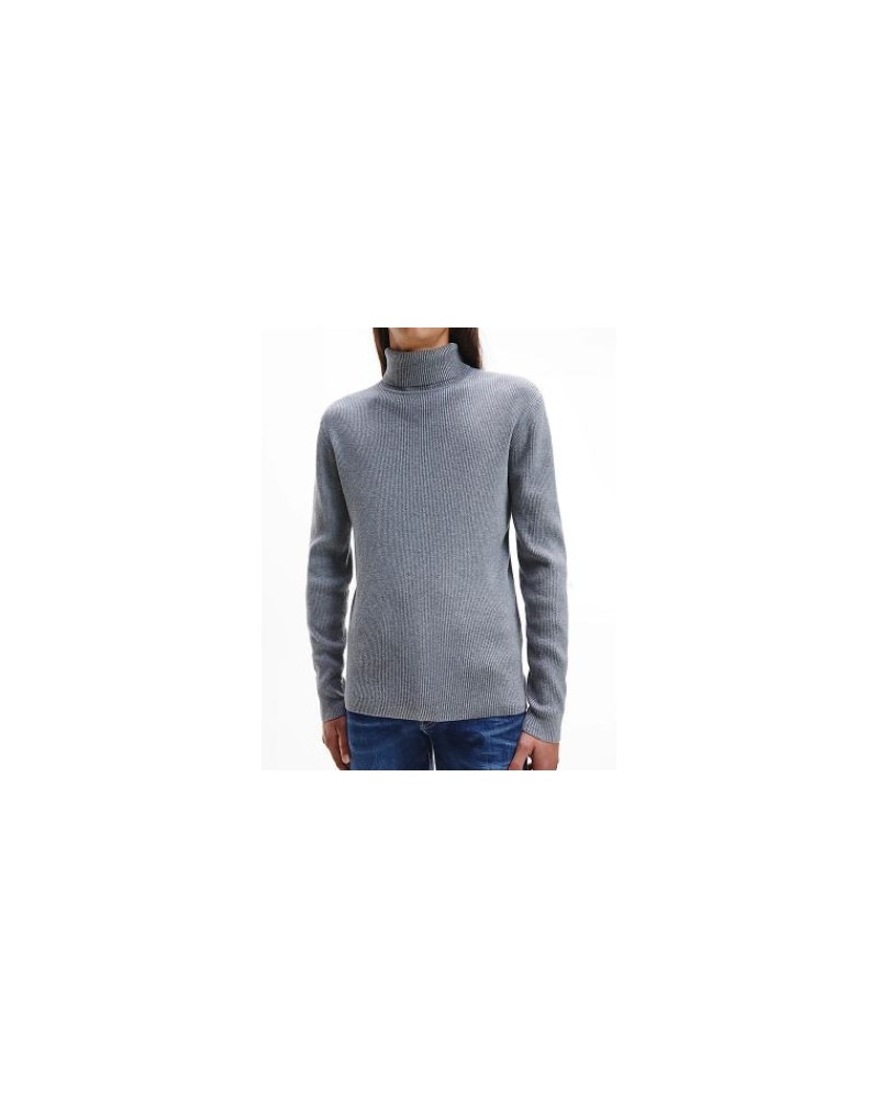 CKJeans MAGLIERIA C/ALTO MICRO BRANDING RIB ROLL NECK.P2D MID GREY HEATHER