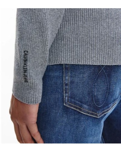 CKJeans MAGLIERIA C/ALTO MICRO BRANDING RIB ROLL NECK.P2D MID GREY HEATHER