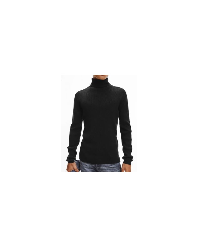 CKJeans MAGLIERIA C/ALTO MICRO BRANDING RIB ROLL NECK.BEH CK BLACK