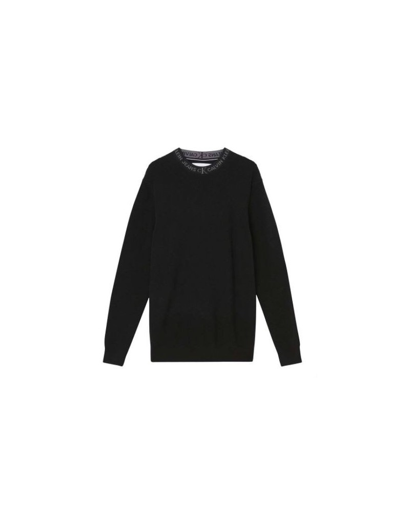 CKJeans MAGLIERIA GIROCOLLO LOGO JACQUARD RIB SWEATER.BEH CK BLACK