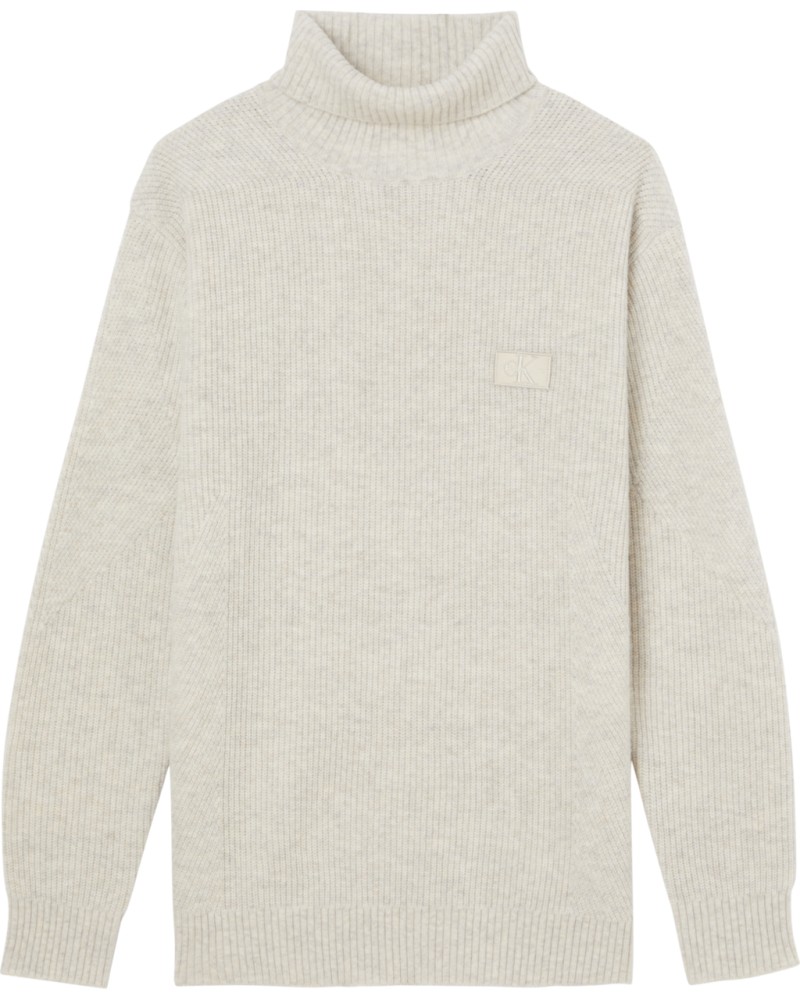 CKJeans MAGLIONE DOLCEVITA SHRUNKEN BADGE ROLL.HE1 EGGSHELL HEATHER
