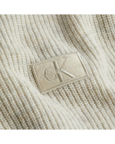 CKJeans MAGLIONE DOLCEVITA SHRUNKEN BADGE ROLL.HE1 EGGSHELL HEATHER
