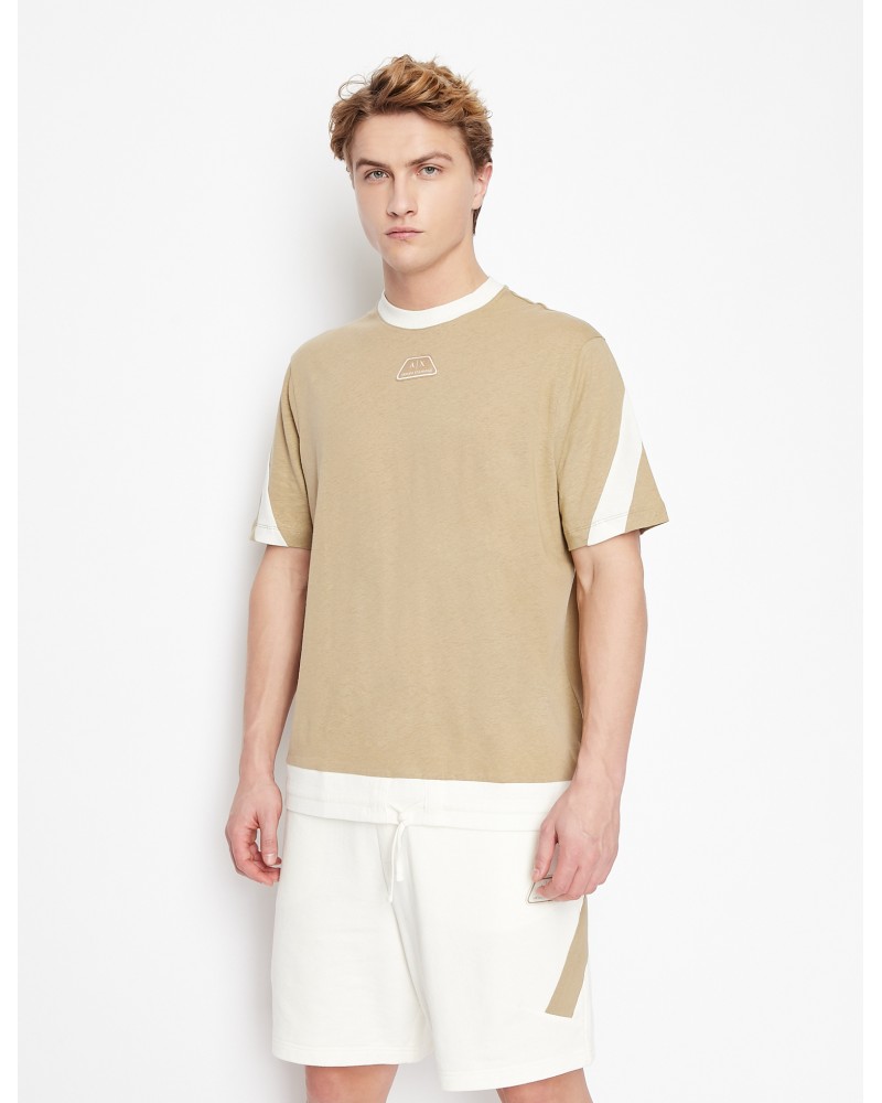 ARMANI AX MAGLIA M/CORTA  55% LINEN, 45% COTTON.4711 TREE HOUSE/CANNOLI C