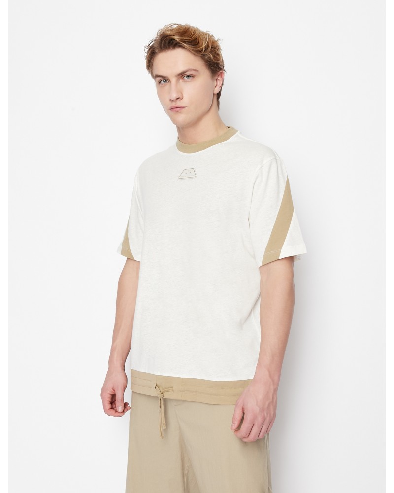 ARMANI AX MAGLIA M/CORTA  55% LINEN, 45% COTTON.9199 CANNOLI CREAM/TREE H