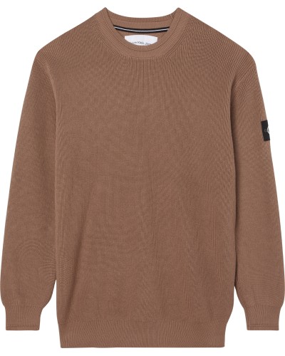 CKJeans MAGLIONCINO GIROCOLLO BADGE RAW EDGE SWEATER.GVE WARM TOFFEE