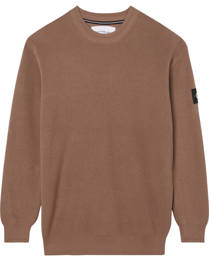 CKJeans MAGLIONCINO GIROCOLLO BADGE RAW EDGE SWEATER.GVE WARM TOFFEE