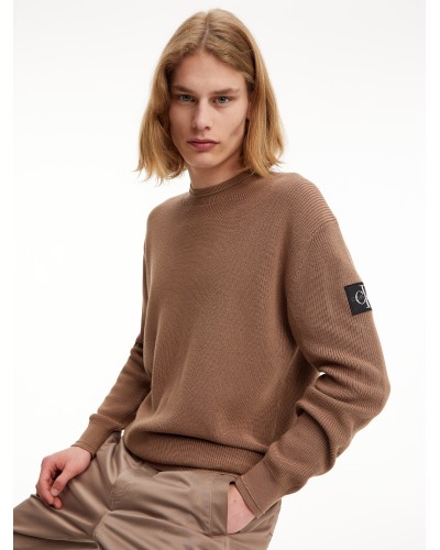 CKJeans MAGLIONCINO GIROCOLLO BADGE RAW EDGE SWEATER.GVE WARM TOFFEE