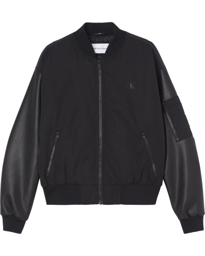 CKJeans GIUBBINO BOMBER FAUX LEATHER BOMBER.BEH CK BLACK