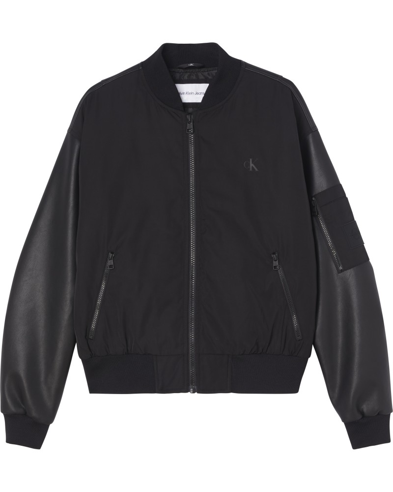 CKJeans GIUBBINO BOMBER FAUX LEATHER BOMBER.BEH CK BLACK