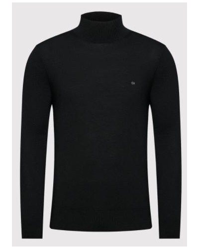 CKJeans MAGLIERIA  DOLCEVITA SUPERIOR WOOL MOCK PULLOVER.BEH CK BLACK