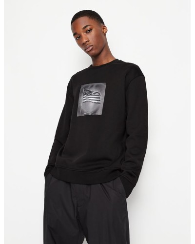 ARMANI AX FELPA PARICOLLO  100% COTTON.22AC BLACK / ITALY FLAG