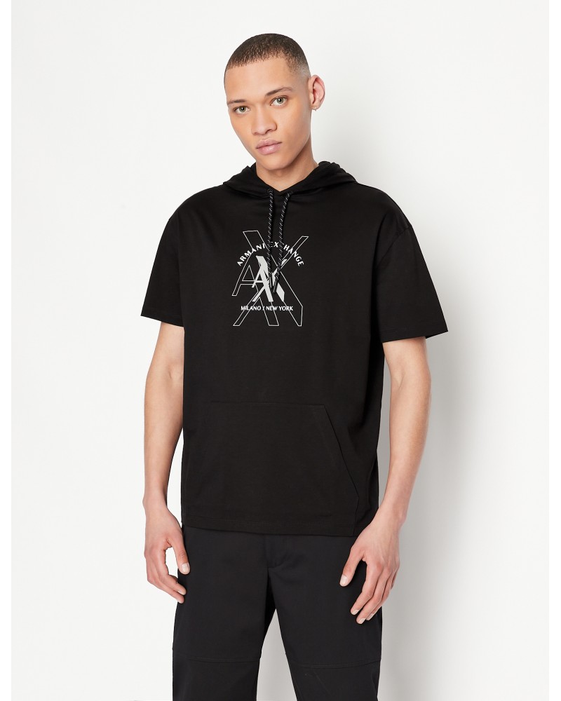 ARMANI AX MAGLIA C/CAPP  100% COTTON.1200 BLACK