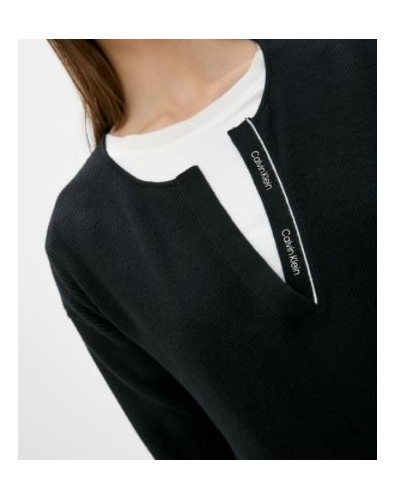 CKJeans MAGLIERIA CARDIGAN ESSENTIAL RIB OPEN NECK SWEATER.BEH CK BLACK