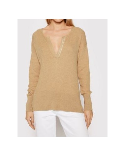 CKJeans MAGLIERIA CARDIGAN ESSENTIAL RIB OPEN NECK SWEATER.HH9 SOFT CAMEL HEATHER
