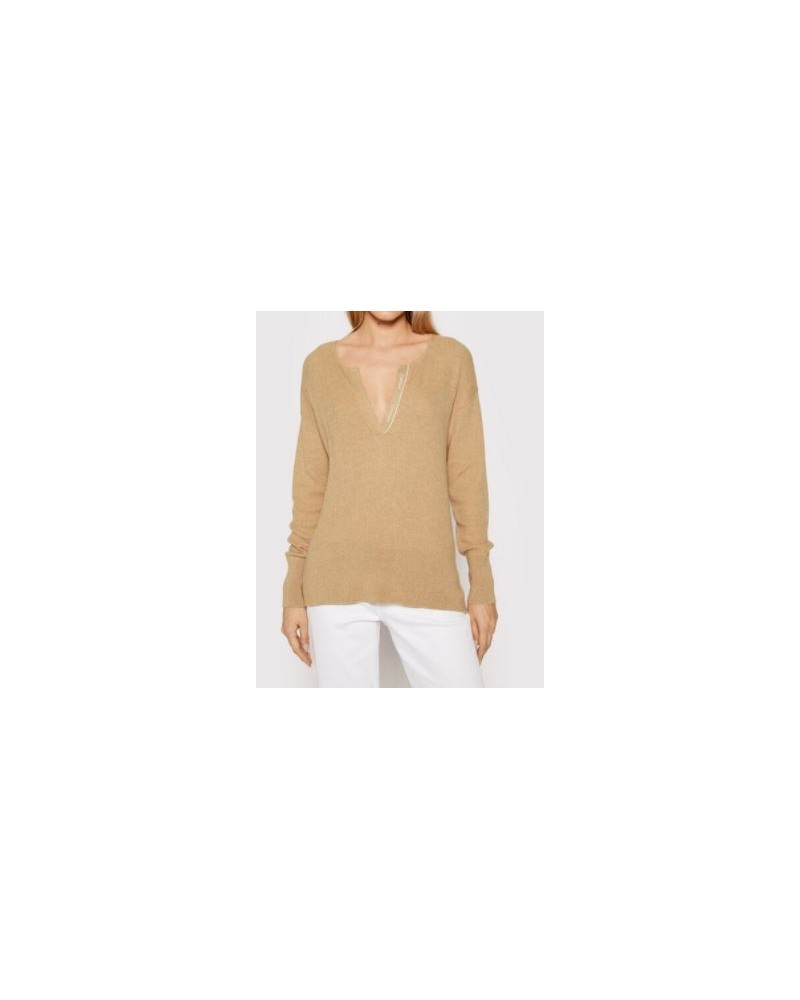 CKJeans MAGLIERIA CARDIGAN ESSENTIAL RIB OPEN NECK SWEATER.HH9 SOFT CAMEL HEATHER