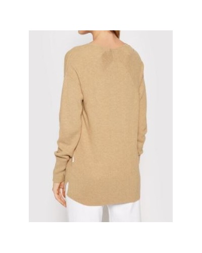 CKJeans MAGLIERIA CARDIGAN ESSENTIAL RIB OPEN NECK SWEATER.HH9 SOFT CAMEL HEATHER