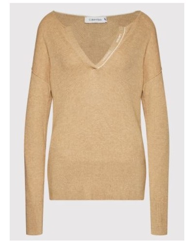 CKJeans MAGLIERIA CARDIGAN ESSENTIAL RIB OPEN NECK SWEATER.HH9 SOFT CAMEL HEATHER