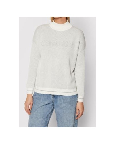 CKJeans MAGLIERIA LUPETTO TWO TONE MOCK NECK LOGO SWEATER.P6R LIGHT GREY HEATHER