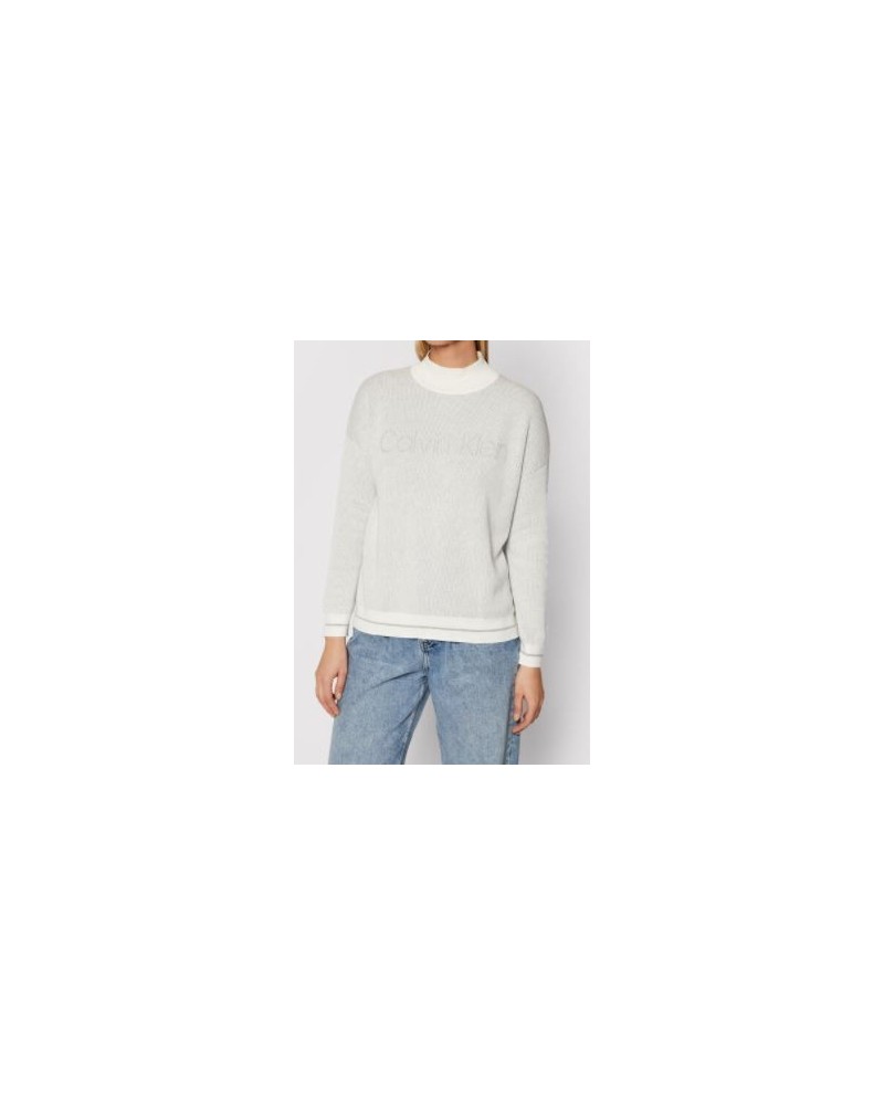 CKJeans MAGLIERIA LUPETTO TWO TONE MOCK NECK LOGO SWEATER.P6R LIGHT GREY HEATHER