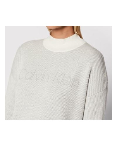 CKJeans MAGLIERIA LUPETTO TWO TONE MOCK NECK LOGO SWEATER.P6R LIGHT GREY HEATHER