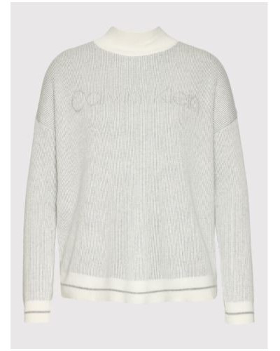 CKJeans MAGLIERIA LUPETTO TWO TONE MOCK NECK LOGO SWEATER.P6R LIGHT GREY HEATHER