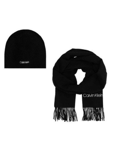 CKJeans SET BASIC WOOL BEANIE+SCARF.BAX CK BLACK