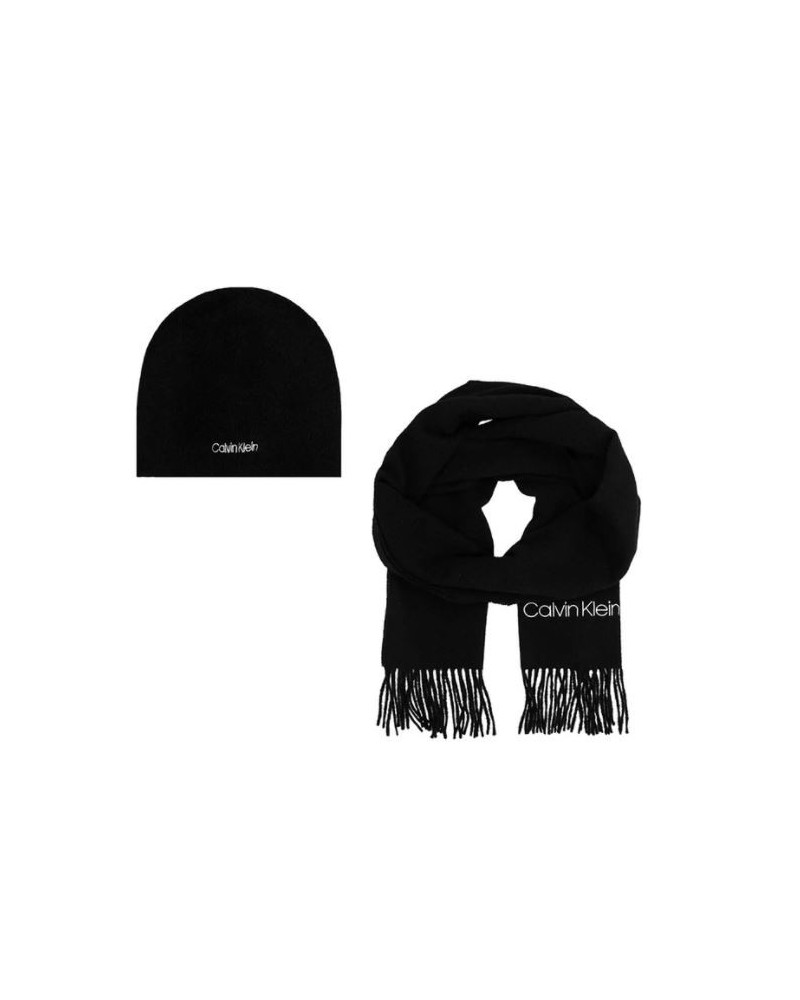 CKJeans SET BASIC WOOL BEANIE+SCARF.BAX CK BLACK