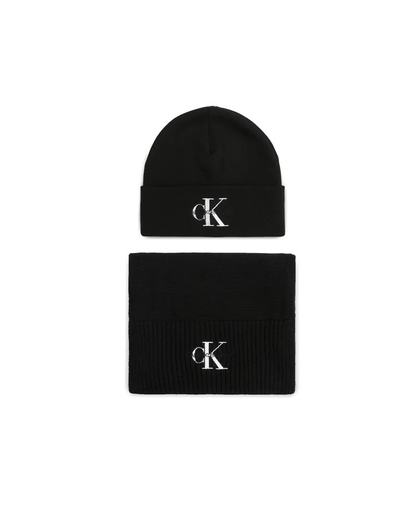 CK SET SET GIFTING MONO BEANIE/SCARF.BDS BLACK
