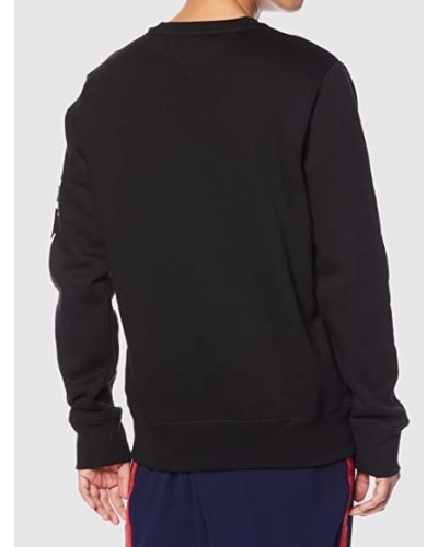 TOMMY HILFIGER T-SHIRT  M/LUNGA HILFIGER LOGO ON SLEEVE CREWNECK.BDS BLACK
