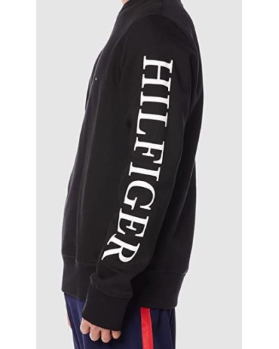 TOMMY HILFIGER T-SHIRT  M/LUNGA HILFIGER LOGO ON SLEEVE CREWNECK.BDS BLACK