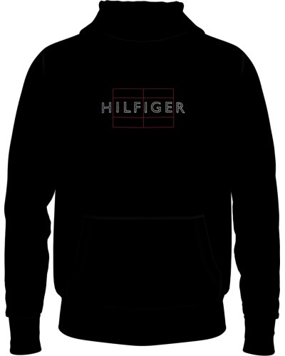 TOMMY HILFIGER FELPA C/CAPP LINEAR FLAG HOODY.BDS BLACK