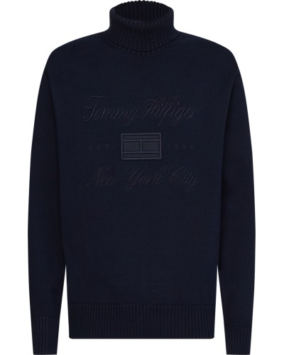 TOMMY HILFIGER MAGLIONE DOLCEVITA LUX SCRIPT LOGO ROLL.DW5 DESERT SKY
