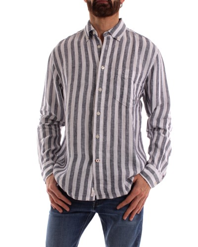 TOMMY HILFIGER CAMICIA M/LUNGA BRETON LINEN STRIPE.0A4 OPTIC WHITE / CARBON NAVY