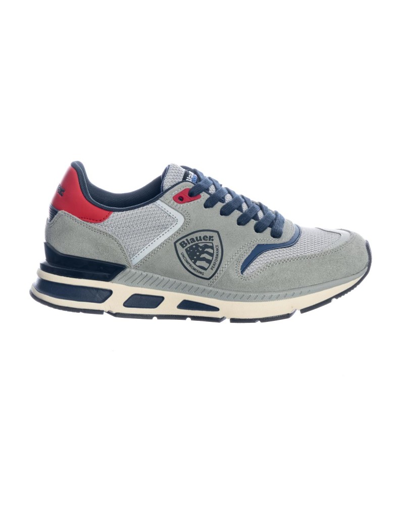 BLAUER MAN SUEDE/MESH SNEAKER HILO01.GRN GREY/RED/NAVY