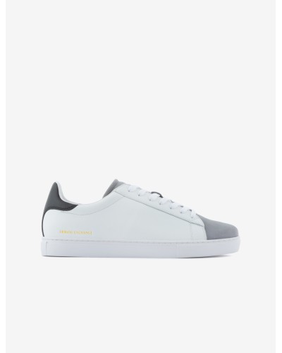 ARMANI AX SCARPE SNEAKER  100% BOVINE LEATHER - TRANSFER COATING SPLIT LEATHER.K685 OP.WHITE+GREY