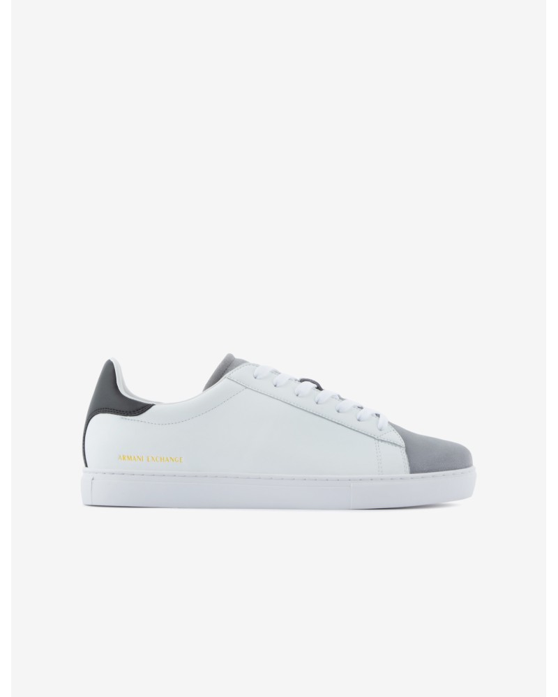 ARMANI AX SCARPE SNEAKER  100% BOVINE LEATHER - TRANSFER COATING SPLIT LEATHER.K685 OP.WHITE+GREY