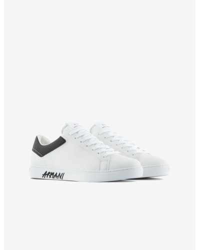 ARMANI AX CALZATURE SNEAKERS 100%BOVINELEATHER-TRANSFERCOATINGSPLITLEATHER.K488 OP.WHITE+BLACK